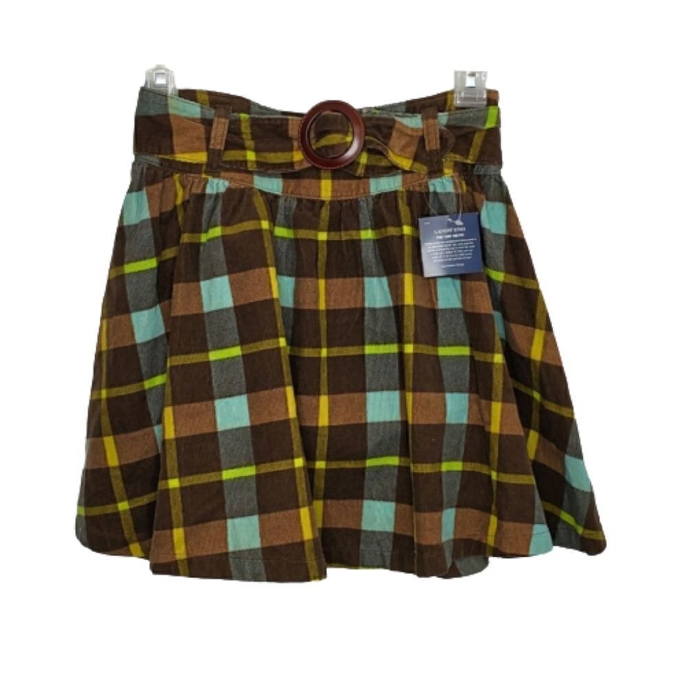NEW LANDS' END‎ plaid corduroy belted skort skirt 10